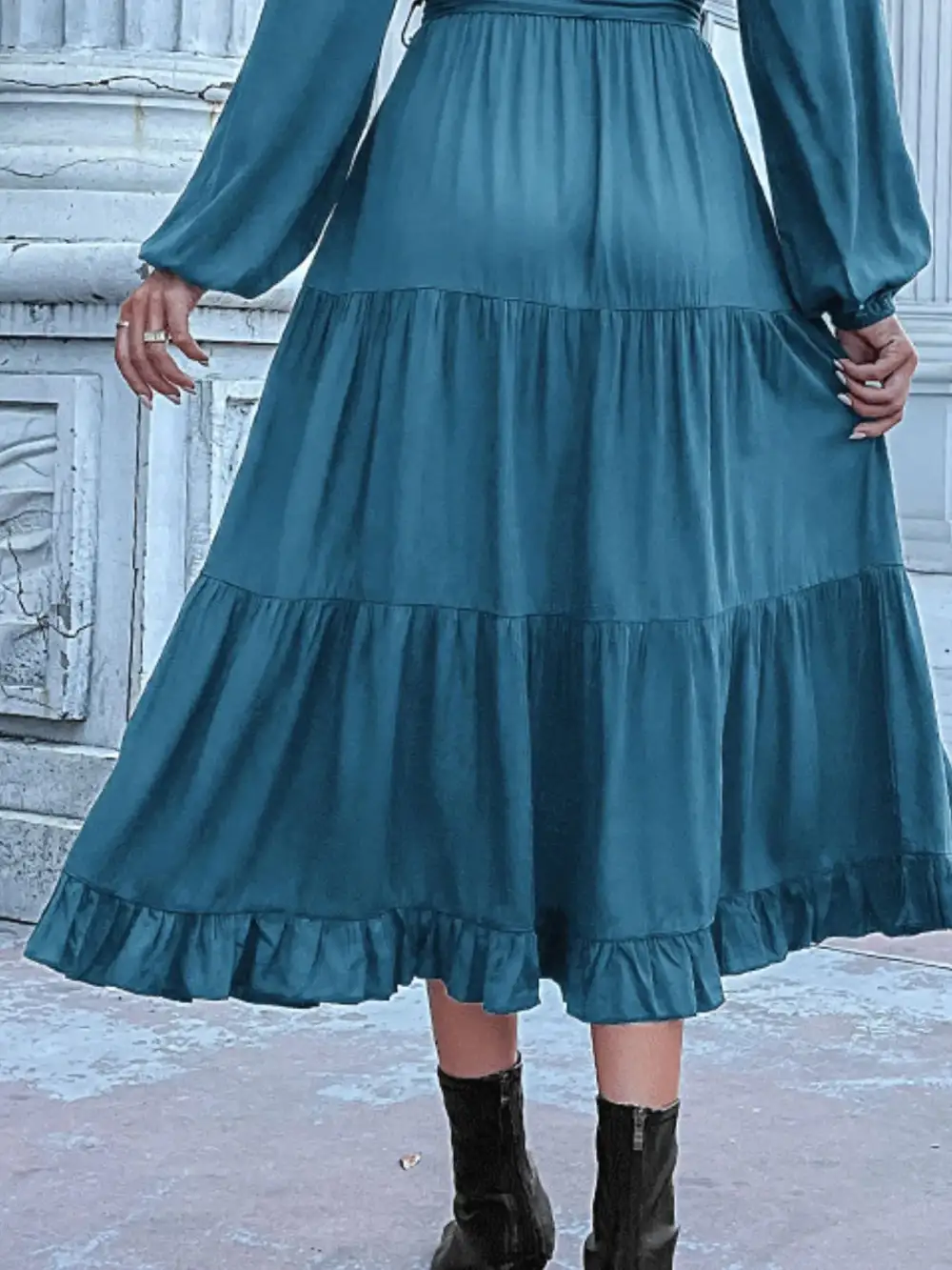 Smooth Finish V Neck Ruffle Dress