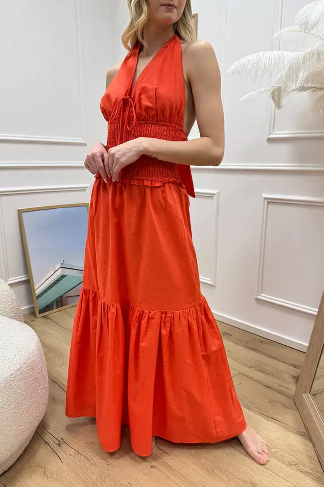 Maxi Ruched Cotton Dress