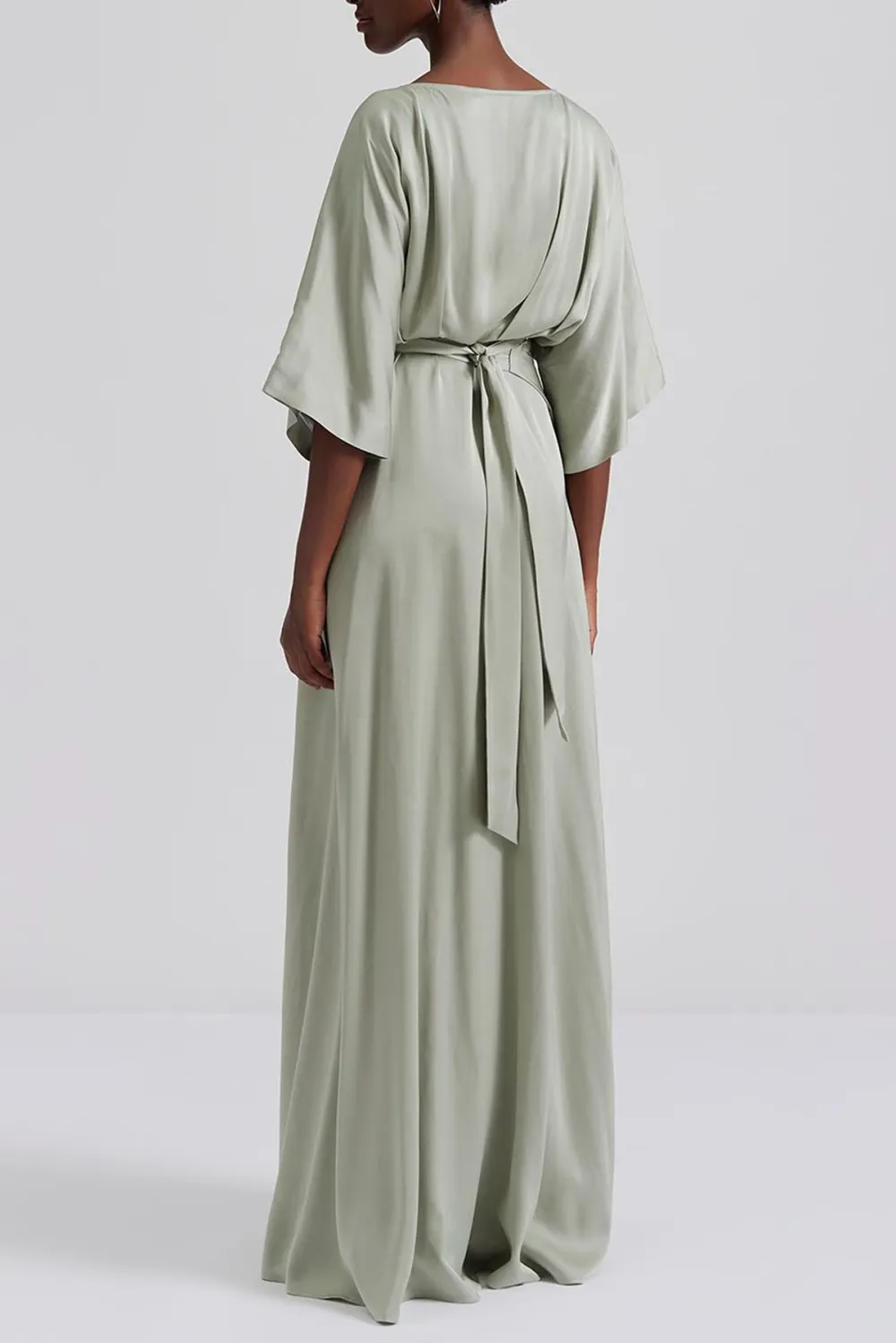 Wrap Style Satin Maxi Dress