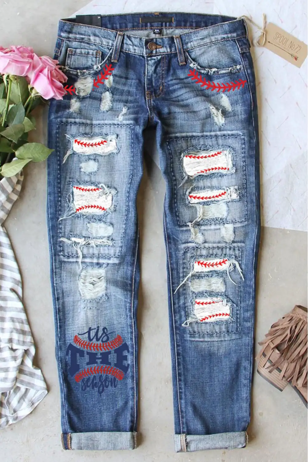 Baseball Shift Casual Ripped Jeans