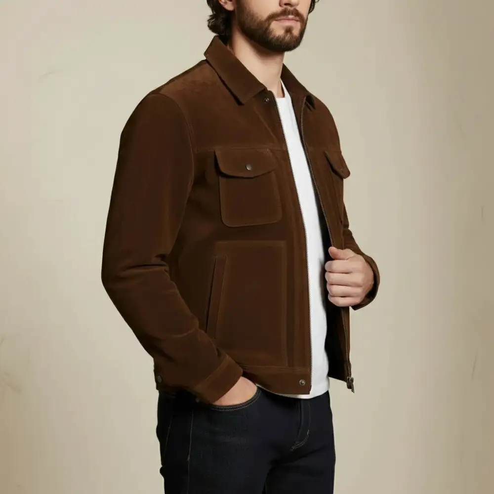 Rugged Suede Trucker Western Multi Pocket Jacket