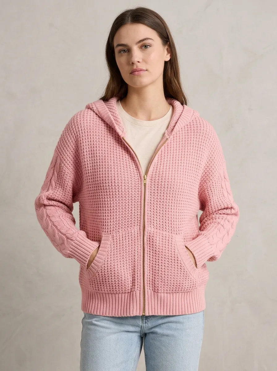 Refined Everyday-Look Women's Hooded Knit Cardigan