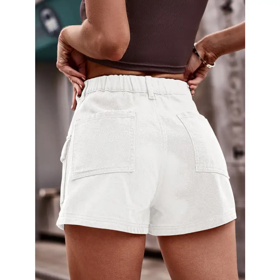 Textured High Waist Denim Shorts with Pockets