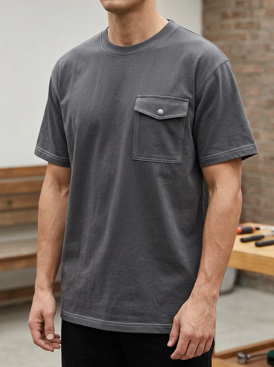 Men's Workwear T-Shirt with Button-Flap Pocket