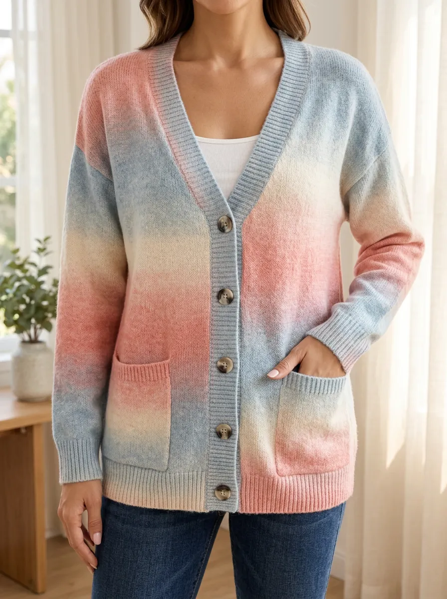 Women's Pastel Ombre Striped Printed Cardigan