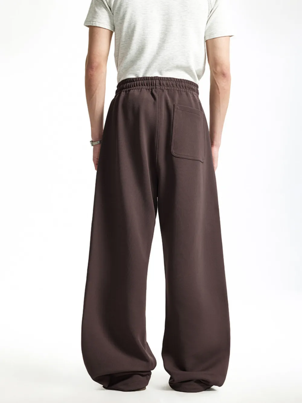 Curved-Leg Relaxed-Fit Drawstring Casual Pants