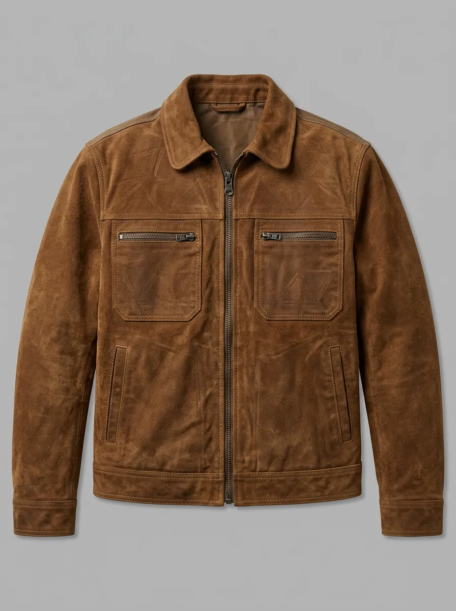 Men's Vintage Style Geometric Embossed Suede Zip-up Jacket