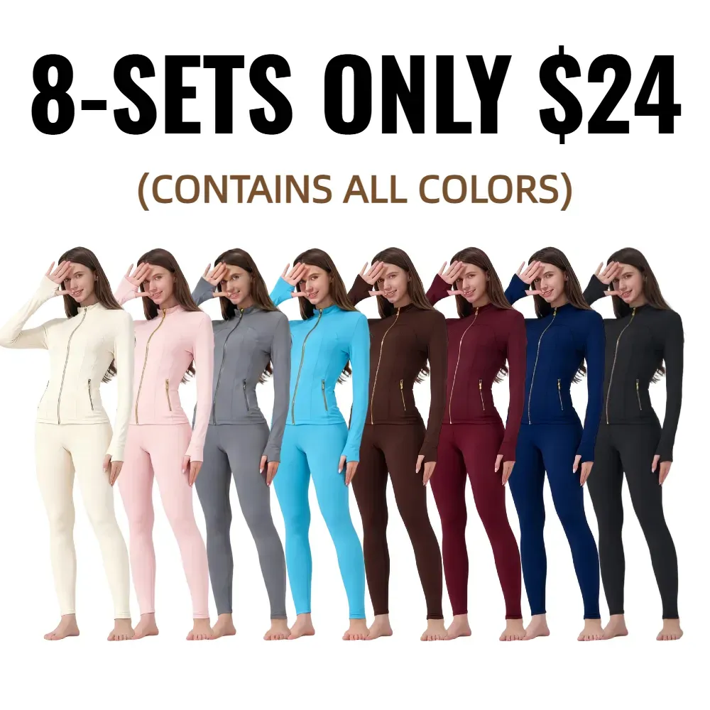 【Golden Zipper】【Gardenia Fragrance】Soft Brushed Women's Sporty Jacket, 25'' Inseam Leggings. Golden Zipper Jacket with Pockets, Yoga Pants, Thumbholes Design, Casual Wear for Women