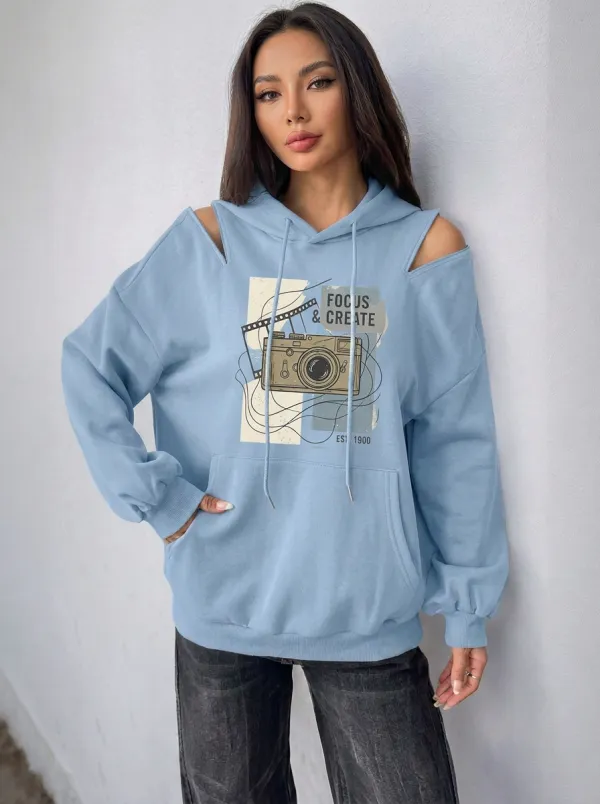 Women's Photography Lover Focus & Create Camera Printed Hoodie