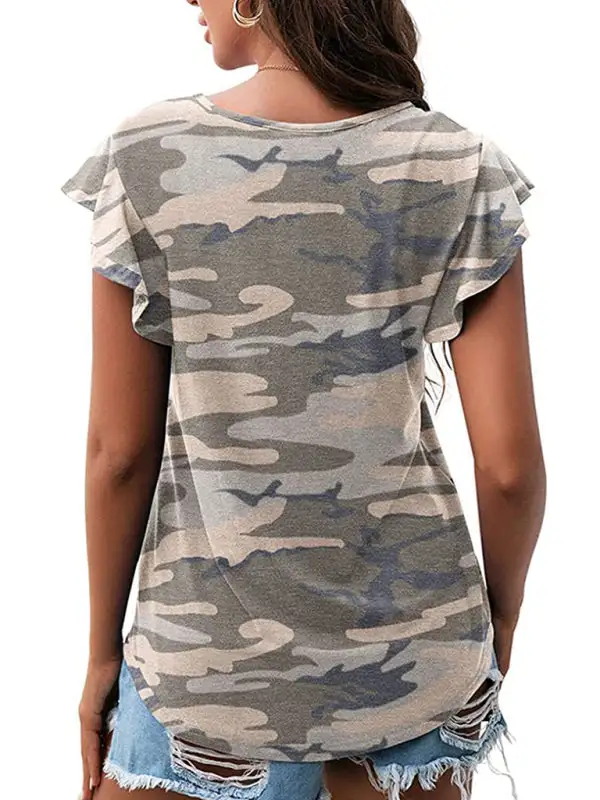 Simple Round-Neck Collared Short-Sleeve Knit T-Shirt
