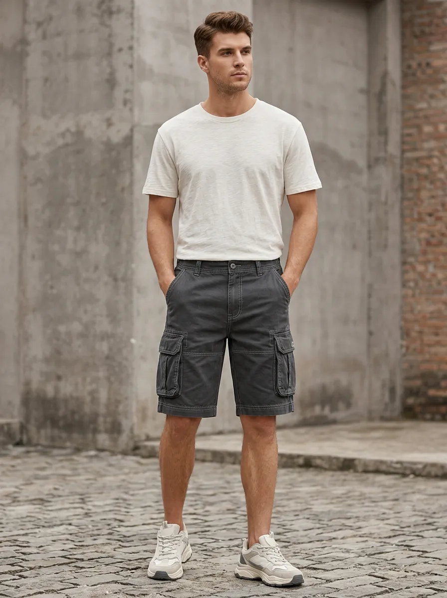 Men's Cargo Shorts with Multi-Pocket Zip Fly