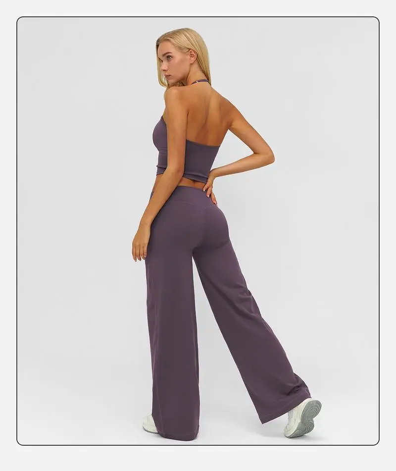 🔥Direct Factory Price - Women's Plain Crop Cami Top & Flare Leg Pants Sports Set