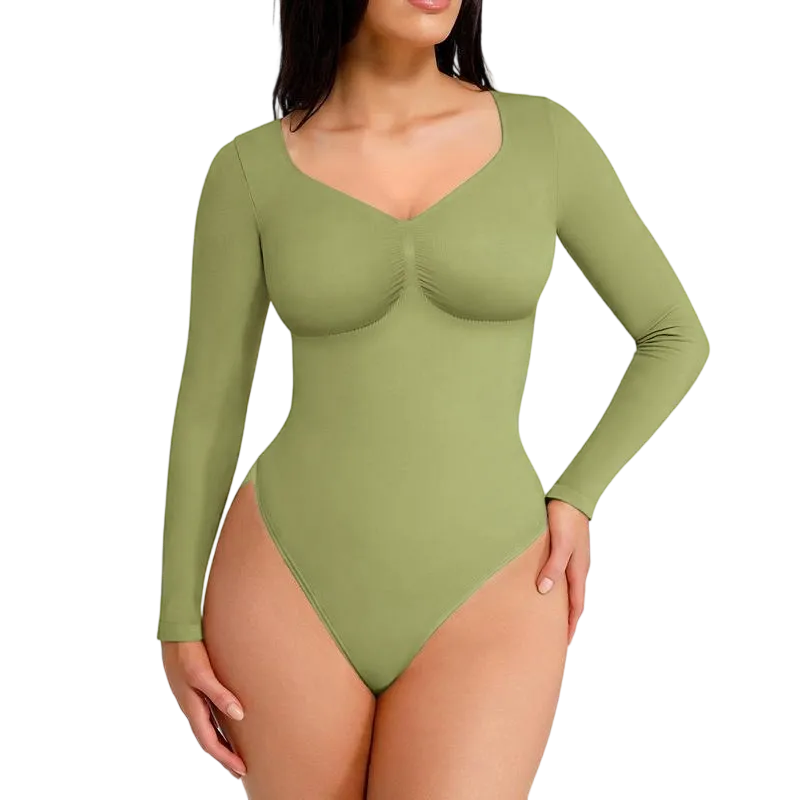 Women's Seamless Sculpt Long Sleeve Thong Comfortable Bodysuit for Tops and Underwear
