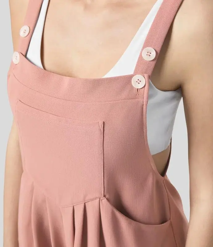 5-pack Adjustable Strap Button Multiple Pockets Plicated Waffle Casual Overalls