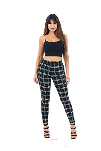 Jeans Large Plaid Pull On Pant with Back Darts for Casual and Office Wear