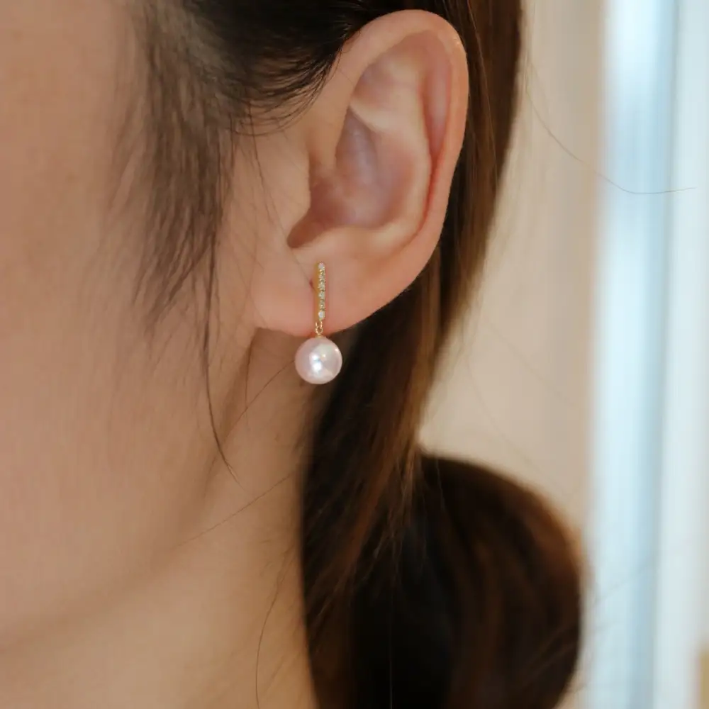 Diamond Accent Pearl Bar Drop Earrings