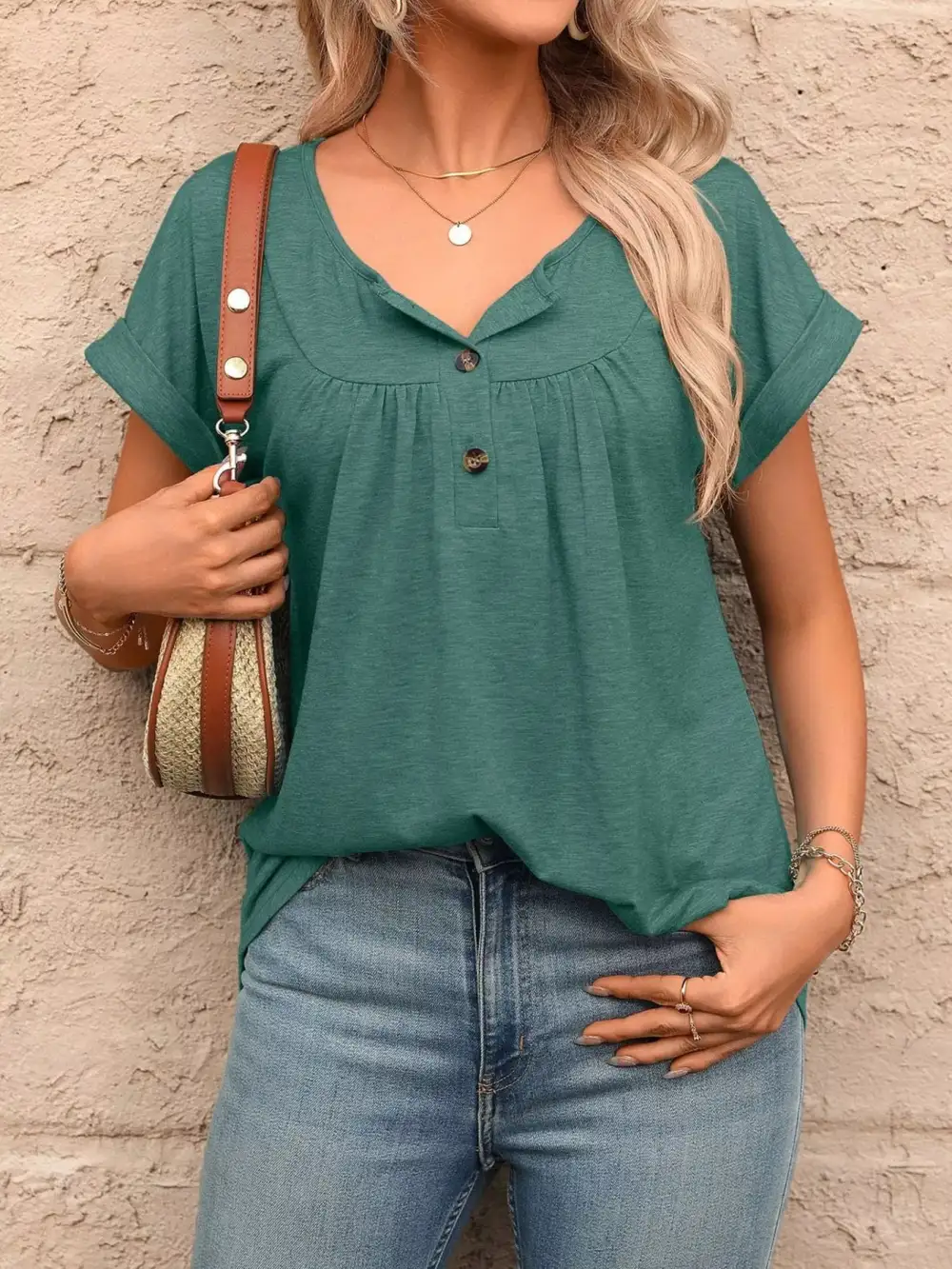 Casual Button Detail Henley T Shirt