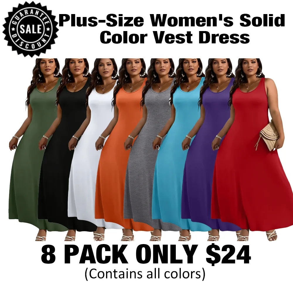 Elegant Plus Size Women'S Solid Color Sleeveless Vest Dress-🔥10-Pack- Only $30