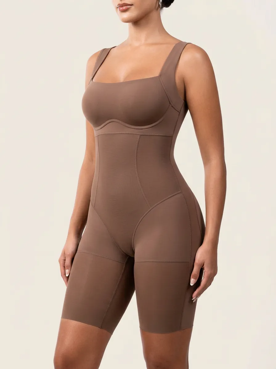 Women's Tummy Control Square Neck Seamless Printed Bodysuit