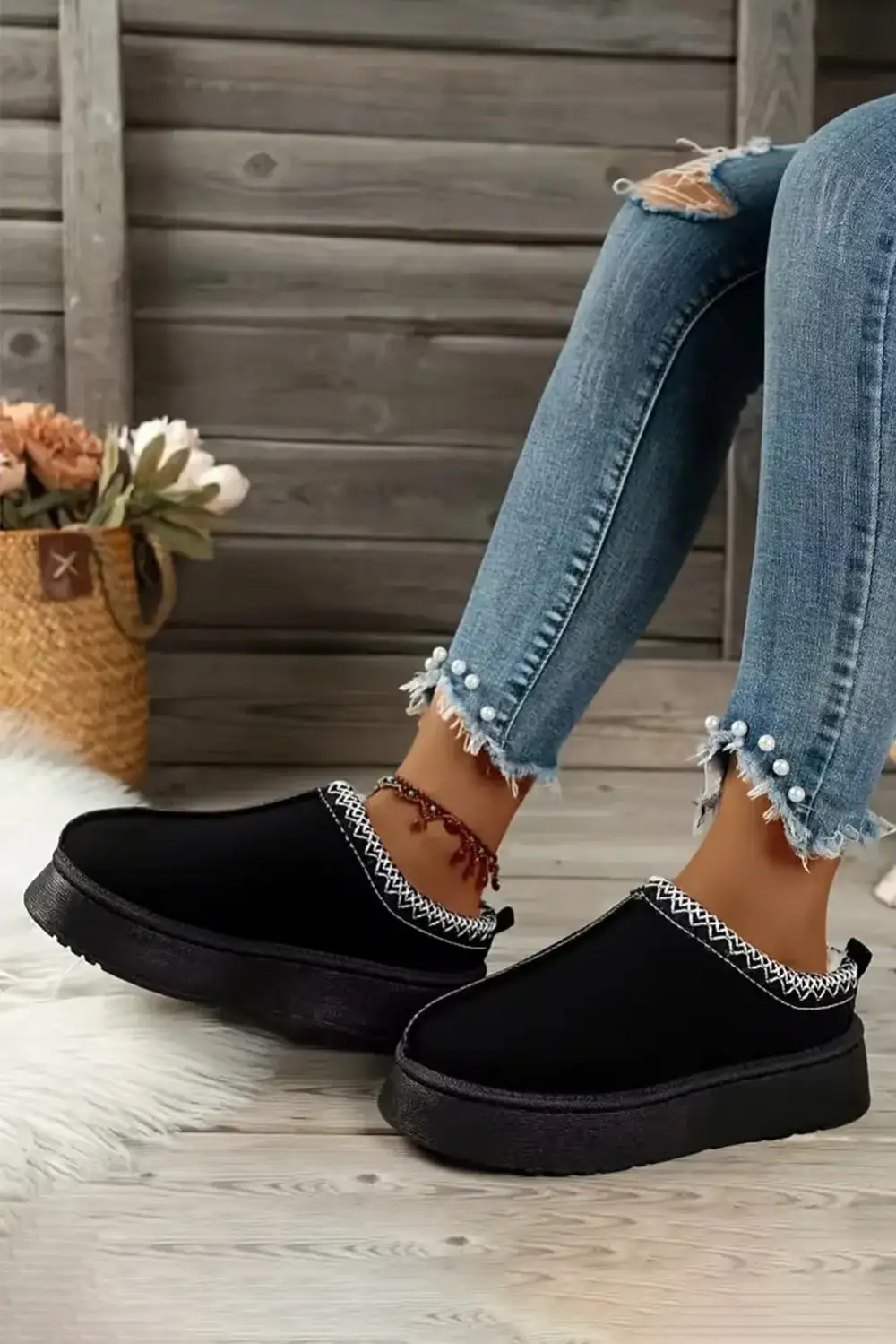 Contrast Print Plush Lined Snow Boots