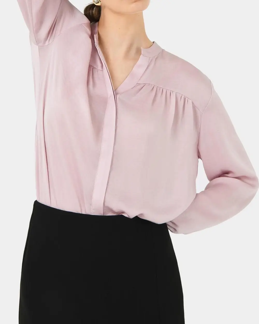 Hammered Satin V-neck Blouse