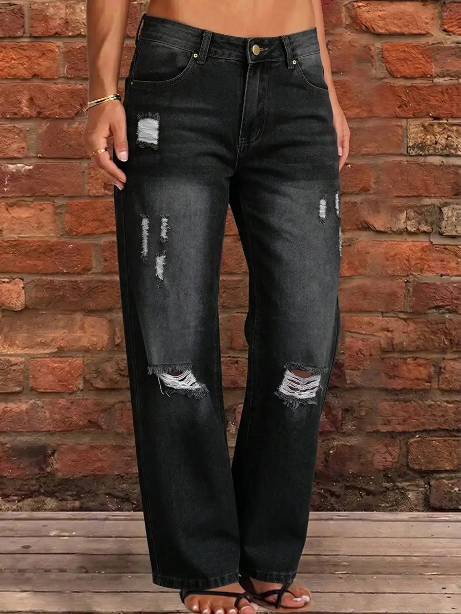 High Waist Wide Leg Seamed Cutout Detail Button Detail Pocket Jeans