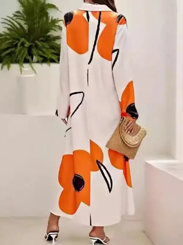 Floral Printed Long Shirt Maxi Dress
