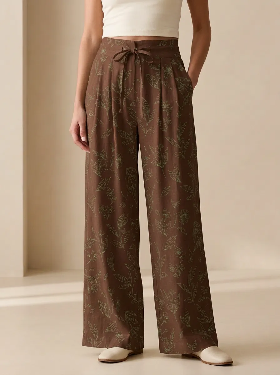 Refined Wide-Leg Floral Printed Women's Wide-Leg Pants
