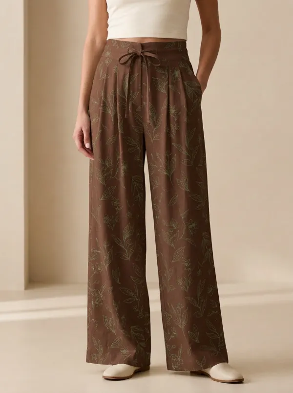 Refined Wide-Leg Floral Printed Women's Wide-Leg Pants