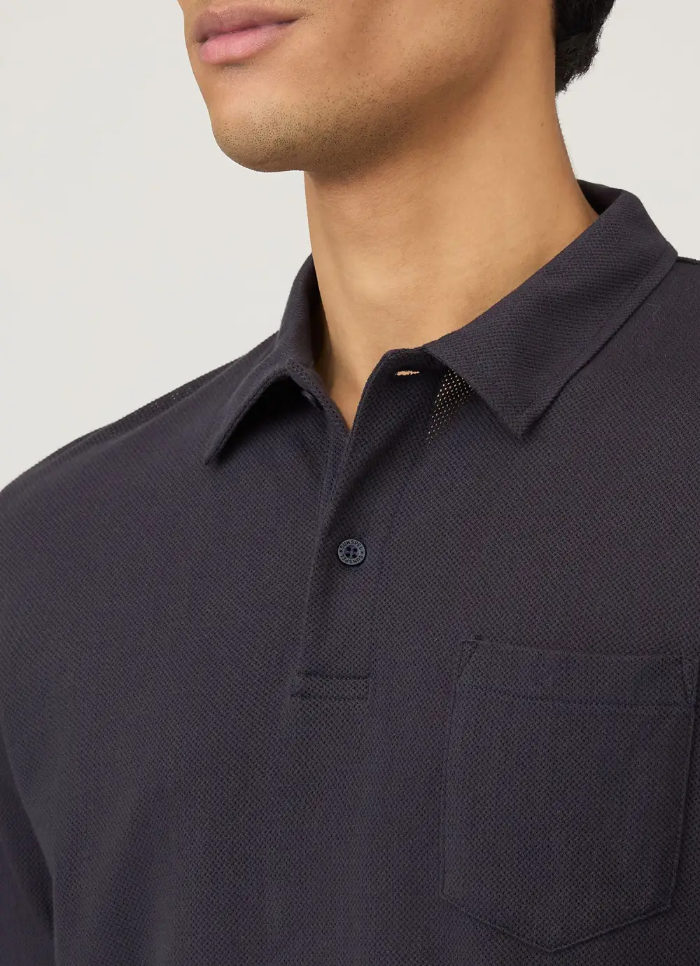 Refined Everyday Slim Fit Mesh Cotton Long Sleeve Polo Shirt