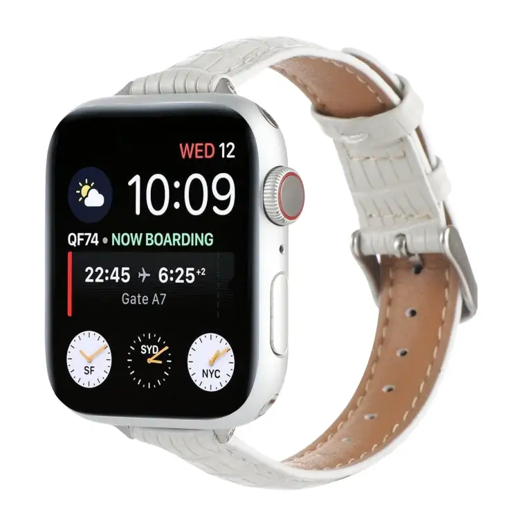 Slim Crocodile Leather Watch Band for Watch SE 44 mm - White