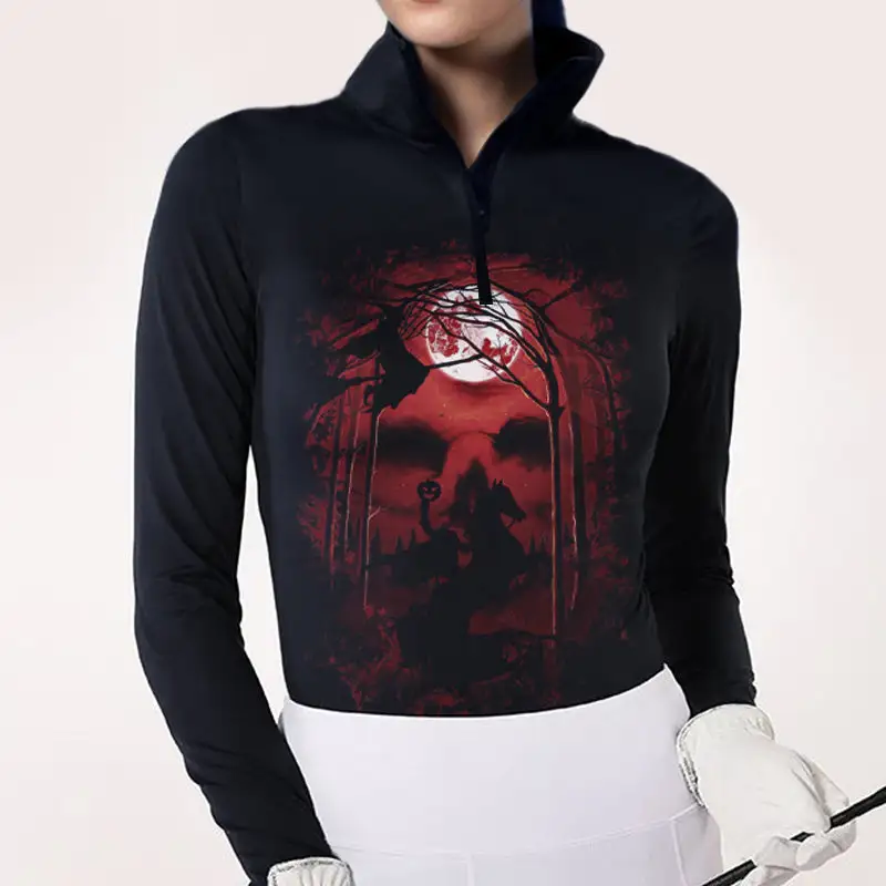 Women's Riding Style Halloween Horse Print Long Sleeve Casual Shirt