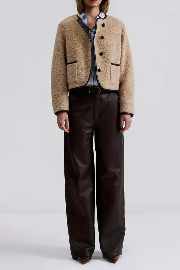 Shearling Trimmed Button Front Jacket