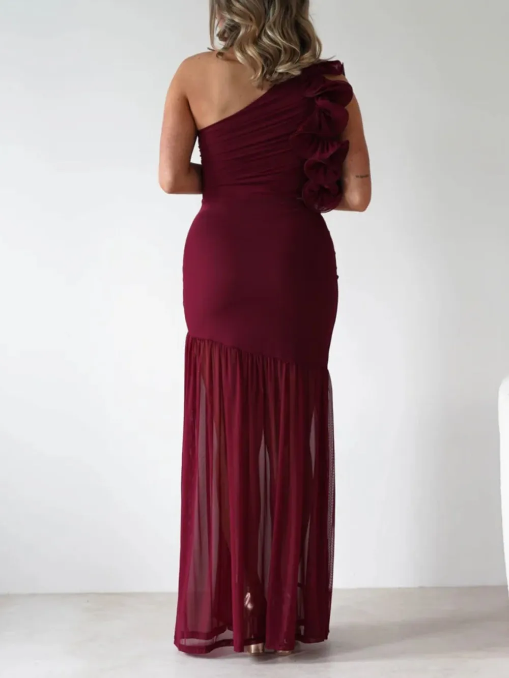Gathered Detail Ruffle Maxi Dress