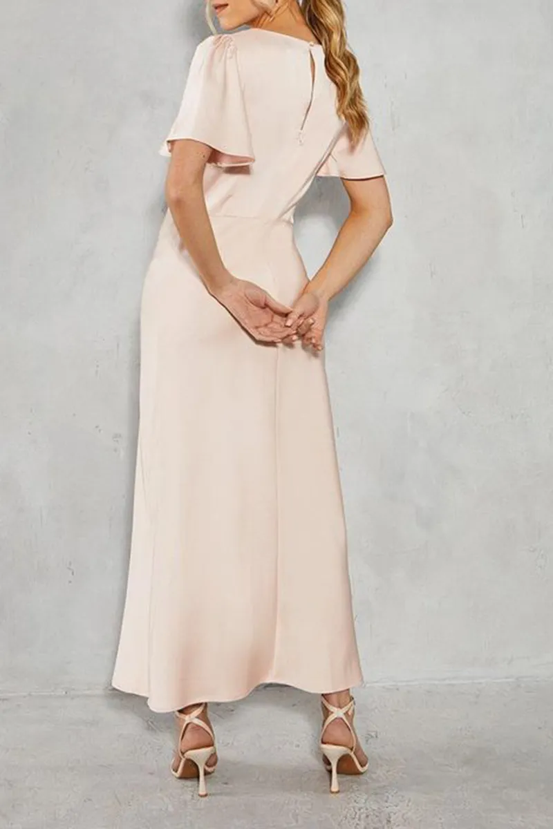 Casual Style Satin Twist Front Angel Sleeve Dress