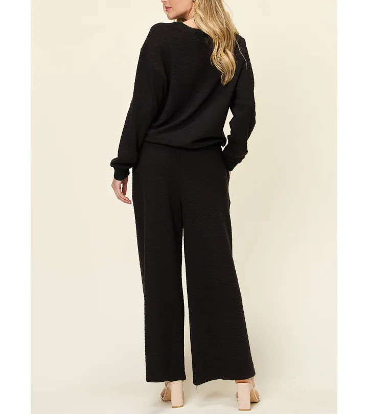 Double Take Texture Long Sleeve Top and Pants Set