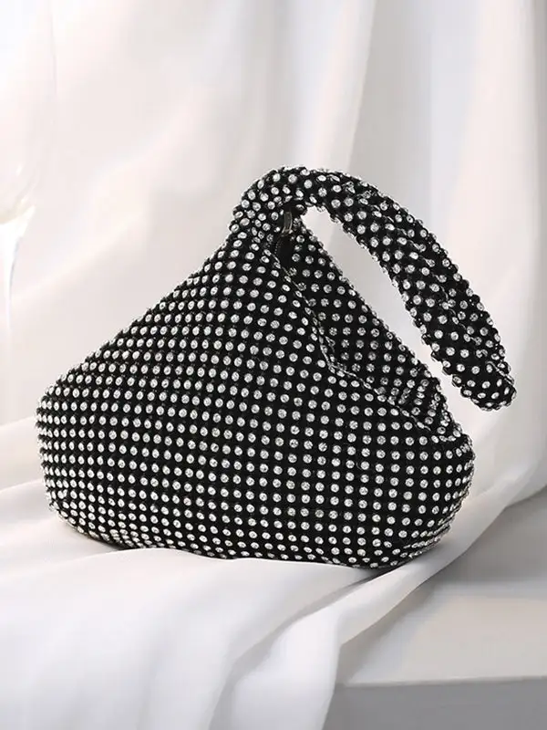 Geometric Rhinestone Zip Clutch Bag