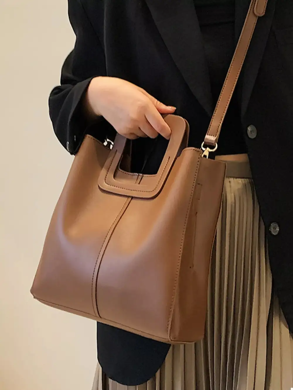 Square Handle PU Leather Crossbody Bag