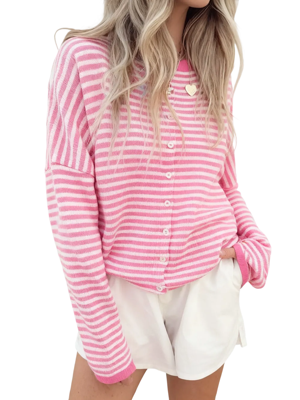 Women's Striped Casual Long Sleeve Loose Knit Sweater, Lightweight Fall & Winter Fashion, Button Front Open Front Design