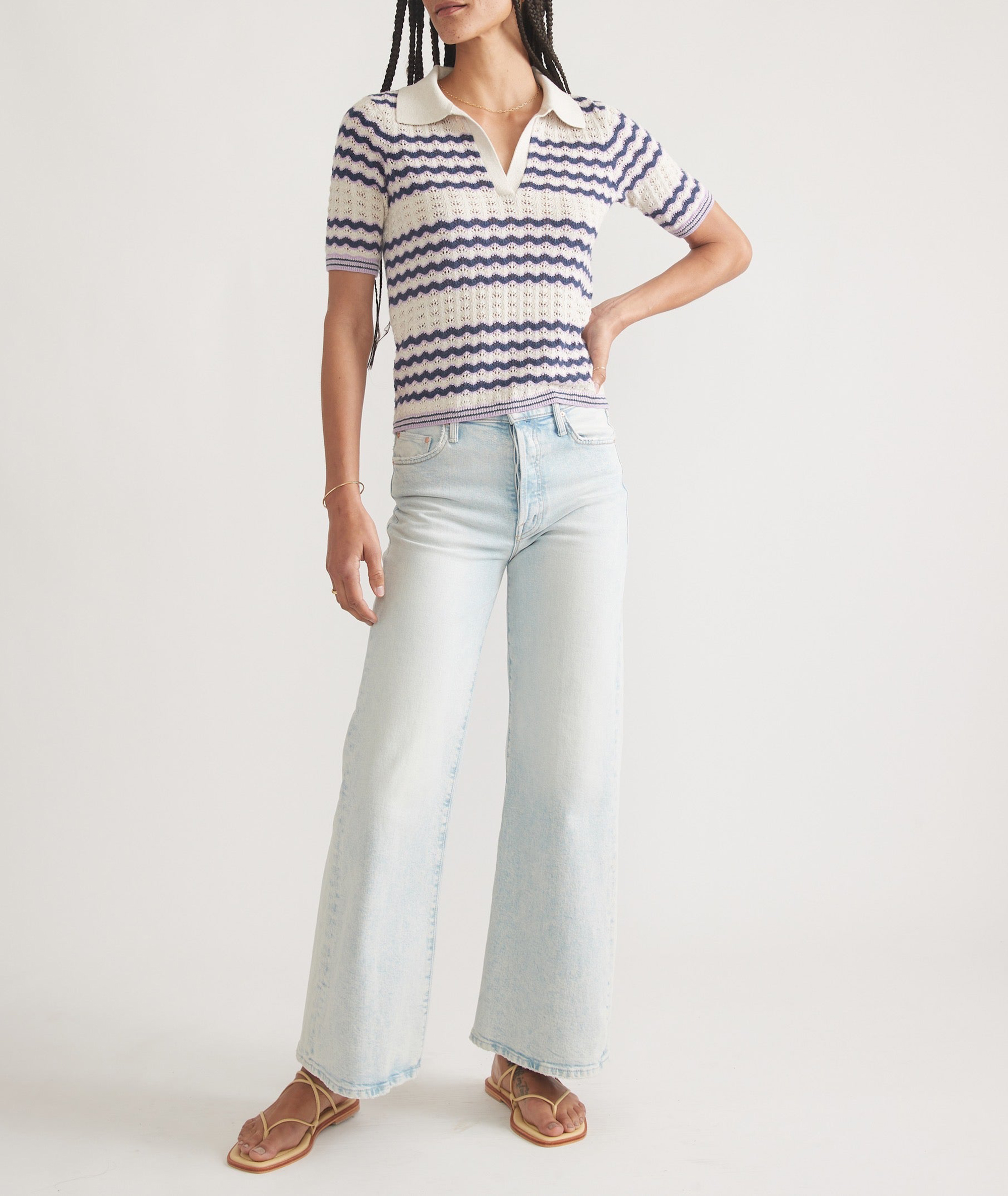 Striped Short Sleeve Polo Sweater