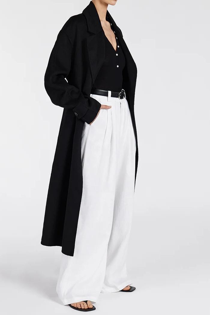 BLACK WOOL WRAP COAT