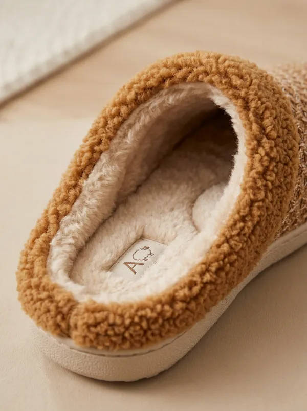 Women's Cozy Home Knit Texture Fleece Lined Warm Wool Slippers