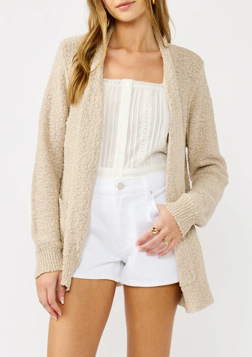 Pocketed Open Front Cardigan