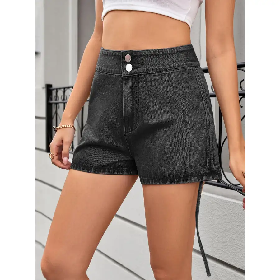 Ruched Side Drawstring Denim Shorts