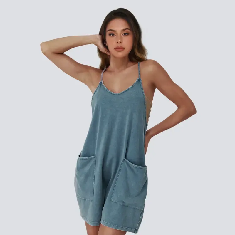 Women's Vintage Acid Wash Pocket Romper