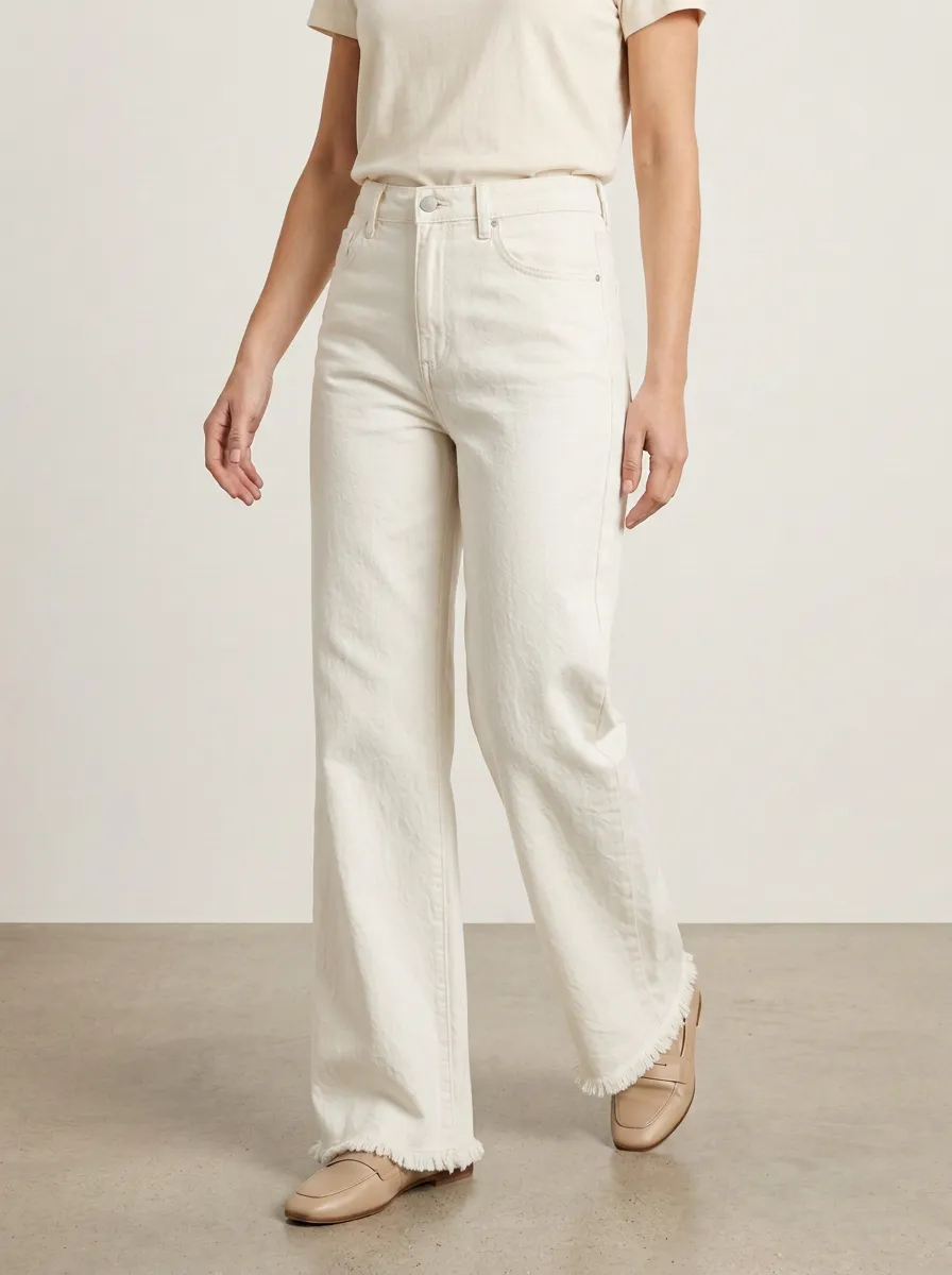 Daily High-Rise Wide-Leg Frayed-Hem Denim Jeans