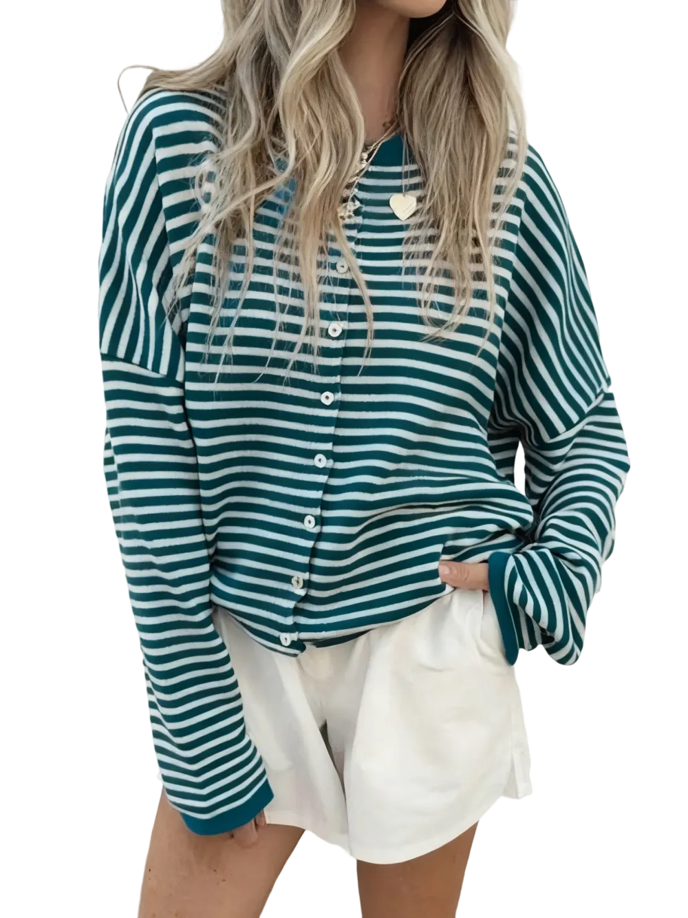 Women's Striped Casual Long Sleeve Loose Knit Sweater, Lightweight Fall & Winter Fashion, Button Front Open Front Design