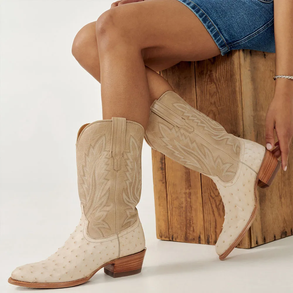 Faux-Leather Embroidered Block-Heel Platform Mid-Calf Boots
