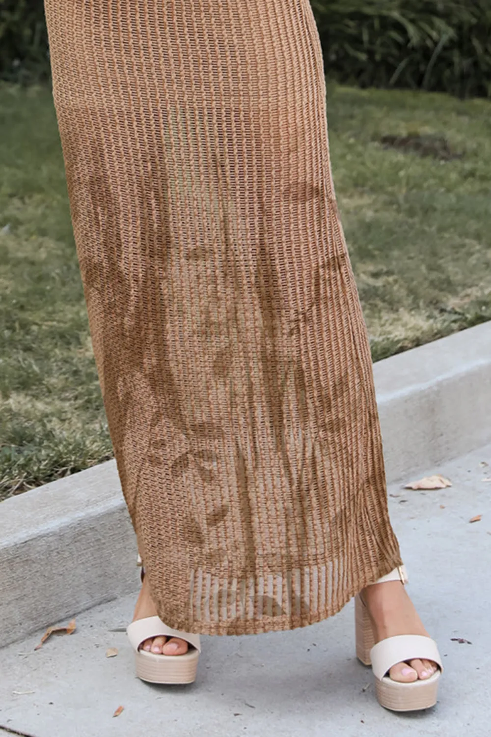 Compelling Style Taupe Crochet Knit Maxi Dress