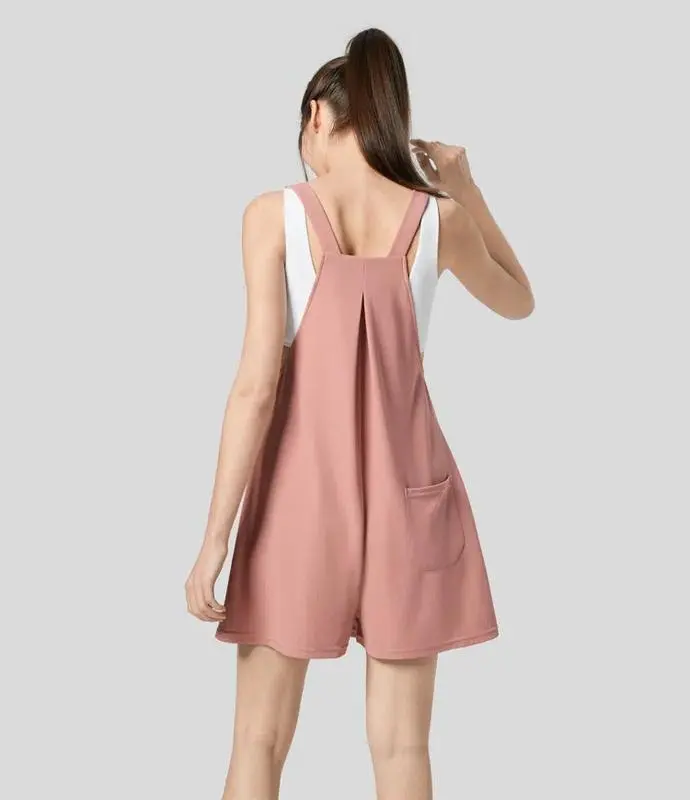 5-pack Adjustable Strap Button Multiple Pockets Plicated Waffle Casual Overalls